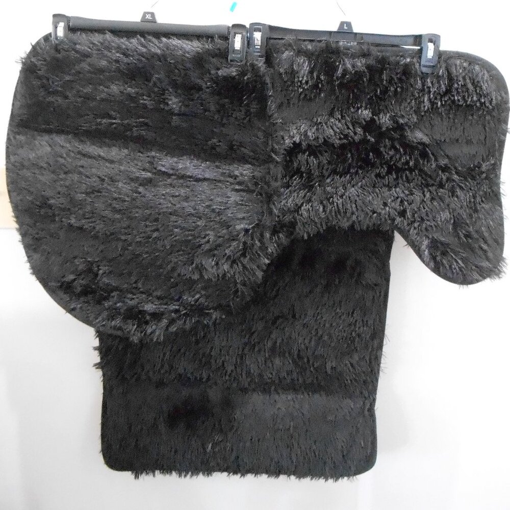 Black Bathroom Rug 3 Pc Set-Shaggy Bath Mat, Toilet Seat Cover, U Shape Rug-NEW